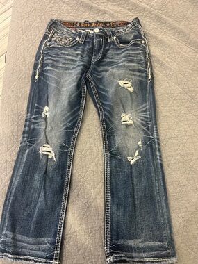 Rock Revival Men's Faded Distressed Blue Bootcut Jeans